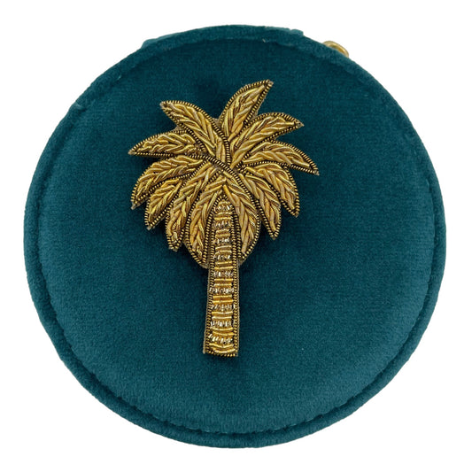 Jewellery Travel Pot in teal - Gold Palm Tree brooch
